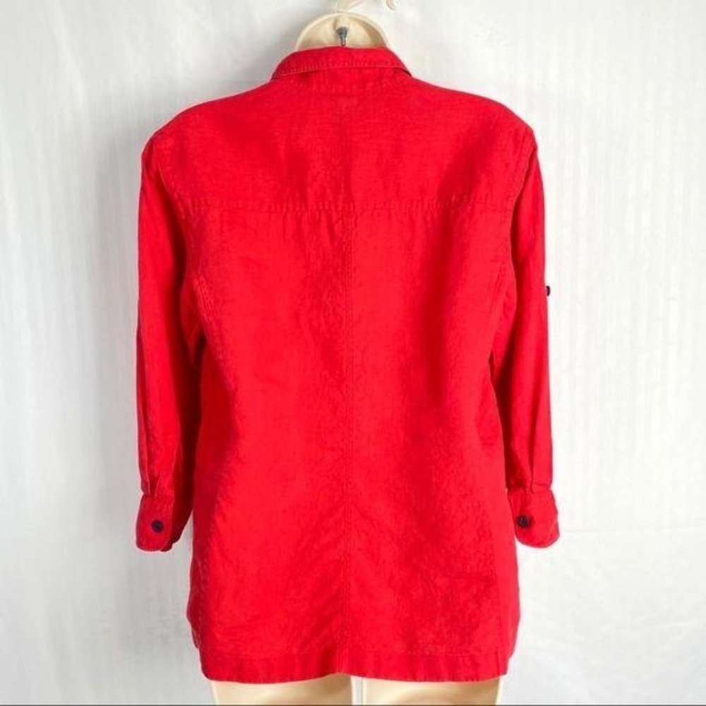 4/$25 RALPH LAUREN Nautical Red Button Down Linen Roll Tab Sleeve Shirt Women M - Picture 9 of 13